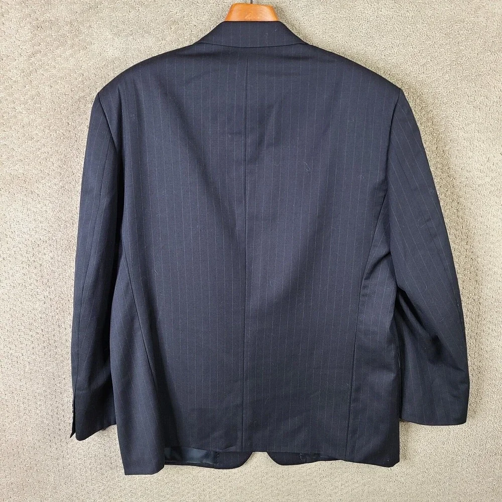Andrew Fezza Jacket Men 44R Blue Stripe Blazer Worsted Wool Super 100s Suit Coat